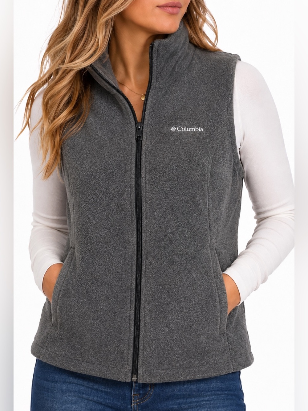 Columbia gray fleece vest women’s large